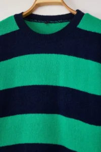 Trendyol Curve NAVY BLUE Green Striped Crew Neck Knitwear Sweater - Image 6