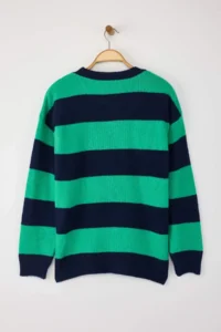 Trendyol Curve NAVY BLUE Green Striped Crew Neck Knitwear Sweater - Image 7