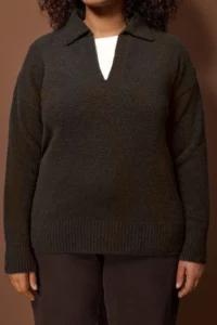 Trendyol Curve Brown Polo Shirt Collar Soft Feeling Crop Knitwear Sweater - Image 3
