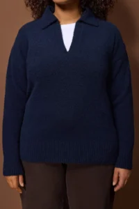 Trendyol Curve NAVY BLUE Polo Shirt Collar Soft Feeling Crop Knitwear Sweater - Image 3