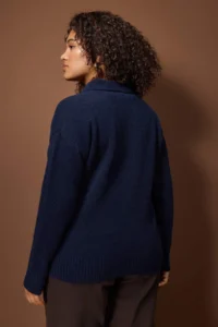 Trendyol Curve NAVY BLUE Polo Shirt Collar Soft Feeling Crop Knitwear Sweater - Image 4