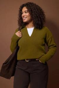 Trendyol Curve Oil Green Polo Shirt Collar Soft Feeling Knitwear Sweater - Image 2