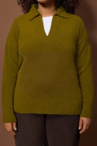 Trendyol Curve Oil Green Polo Shirt Collar Soft Feeling Knitwear Sweater - Image 3