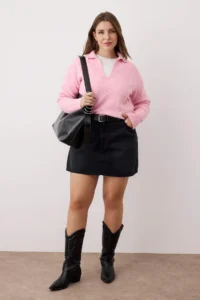 Trendyol Curve PINK Polo Shirt Collar Soft Feeling Crop Knitwear Sweater - Image 2