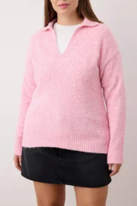 Trendyol Curve PINK Polo Shirt Collar Soft Feeling Crop Knitwear Sweater - Image 3