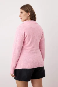 Trendyol Curve PINK Polo Shirt Collar Soft Feeling Crop Knitwear Sweater - Image 4