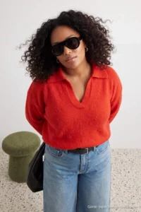 Trendyol Curve Red Polo Shirt Collar Soft Feeling Crop Knitwear Sweater - Image 2