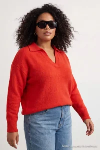 Trendyol Curve Red Polo Shirt Collar Soft Feeling Crop Knitwear Sweater - Image 3