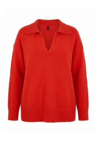 Trendyol Curve Red Polo Shirt Collar Soft Feeling Crop Knitwear Sweater - Image 6