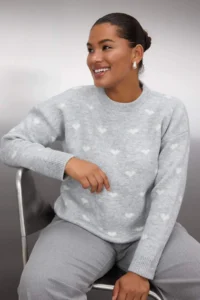 Trendyol Curve Gray Heart Patterned Knitwear Sweater - Image 2