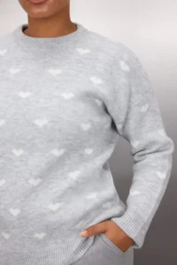 Trendyol Curve Gray Heart Patterned Knitwear Sweater - Image 3