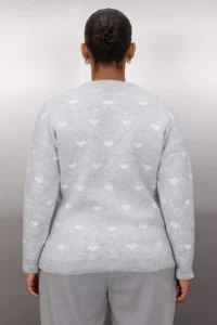 Trendyol Curve Gray Heart Patterned Knitwear Sweater - Image 4