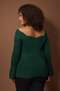 Trendyol Curve Emerald Green Ribbed Carmen Collar Knitwear Sweater - Image 4