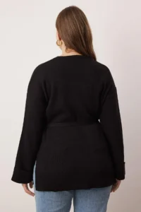 Trendyol Curve Black Beli Belted LONG Knitwear Sweater - Image 4