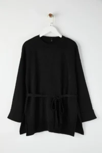 Trendyol Curve Black Beli Belted LONG Knitwear Sweater - Image 5