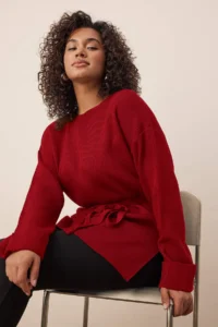 Trendyol Curve Red Beli Belted LONG Knitwear Sweater - Image 2