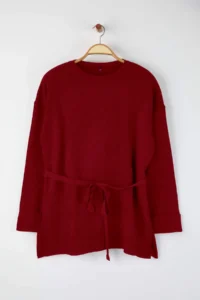 Trendyol Curve Red Beli Belted LONG Knitwear Sweater - Image 6