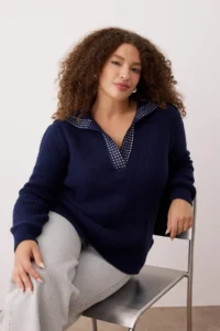 Trendyol Curve NAVY BLUE Turndown collar Stone Detailed Knitwear Sweater - Image 2