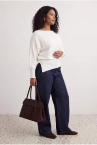 Trendyol Curve Ecru Mercerized Look Boat Neck Slit Detailed Thin Knitwear Sweater