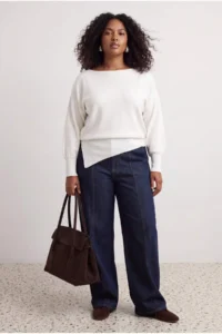 Trendyol Curve Ecru Mercerized Look Boat Neck Slit Detailed Thin Knitwear Sweater - Image 2