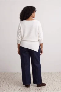 Trendyol Curve Ecru Mercerized Look Boat Neck Slit Detailed Thin Knitwear Sweater - Image 3