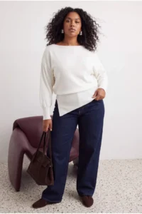 Trendyol Curve Ecru Mercerized Look Boat Neck Slit Detailed Thin Knitwear Sweater - Image 4