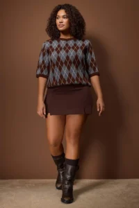 Trendyol Curve Brown Baklava Patterned Soft Touch Knitwear Sweater - Image 2