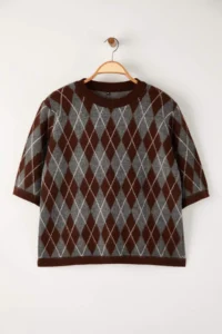 Trendyol Curve Brown Baklava Patterned Soft Touch Knitwear Sweater - Image 5