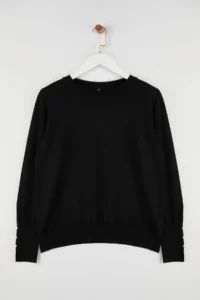 Trendyol Curve Black Mercerized Look Premium Thread / Special Thread Basic Knitwear Sweater - Image 3