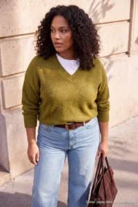 Trendyol Curve Wardrobe Essentials Oil Green Basic Wide Pattern Soft textured Knitwear Sweater - Image 2