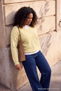 Trendyol Curve Wardrobe Essentials Yellow Basic Wide Pattern Soft textured Knitwear Sweater - Image 2