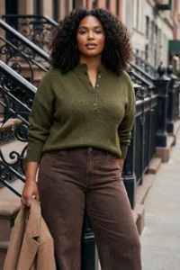 Trendyol Curve Wardrobe Essentials Khaki Soft textured Knitwear Sweater - Image 2