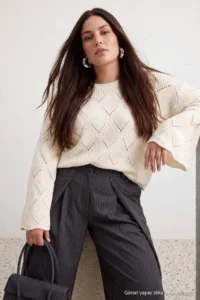 Trendyol Curve Ecru Cellular/Delikli Knitwear Sweater
