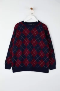 Trendyol Curve NAVY BLUE Baklava Patterned Knitwear Sweater - Image 2