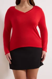 Trendyol Curve Red V-neck Basic Thin Knitwear Sweater - Image 3