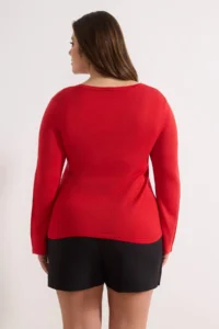Trendyol Curve Red V-neck Basic Thin Knitwear Sweater - Image 4