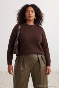 Trendyol Curve Brown Soft textured Shawl Knitwear Sweater - Image 2