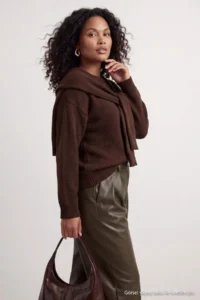 Trendyol Curve Brown Soft textured Shawl Knitwear Sweater - Image 3