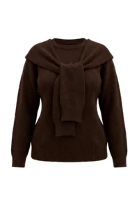 Trendyol Curve Brown Soft textured Shawl Knitwear Sweater - Image 5