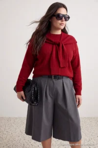 Trendyol Curve Red Soft textured Shawl Knitwear Sweater