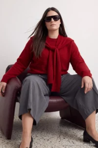 Trendyol Curve Red Soft textured Shawl Knitwear Sweater - Image 3