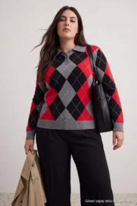 Trendyol Curve Anthracite Premium Thread/Special Thread Baklava Patterned Knitwear Sweater - Image 3