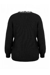 Trendyol Curve Black Oversized Lace Detailed V-Neck Sweater - Image 7