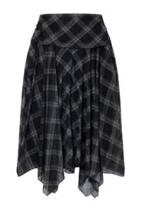 Trendyol Curve Multicolored Plaid Patterned skater Asymmetric Skirt Ucu Detailed Flexible Knitting Skirt - Image 5