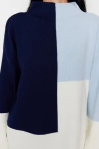 Trendyol Modest BLUE Color Color Bloklu High Neck Knitwear Sweater - Image 5