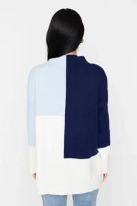 Trendyol Modest BLUE Color Color Bloklu High Neck Knitwear Sweater - Image 6