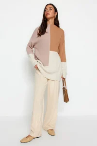 Trendyol Modest Stone Color Bloklu High Neck Knitwear Sweater