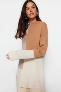 Trendyol Modest Stone Color Bloklu High Neck Knitwear Sweater - Image 3