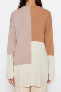 Trendyol Modest Stone Color Bloklu High Neck Knitwear Sweater - Image 4