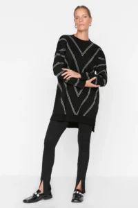 Trendyol Modest Black Simli LONG Knitwear Sweater